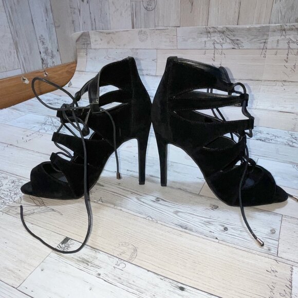 Guilty Soles Claire Black Lace Up Stilettos - Picture 2 of 5